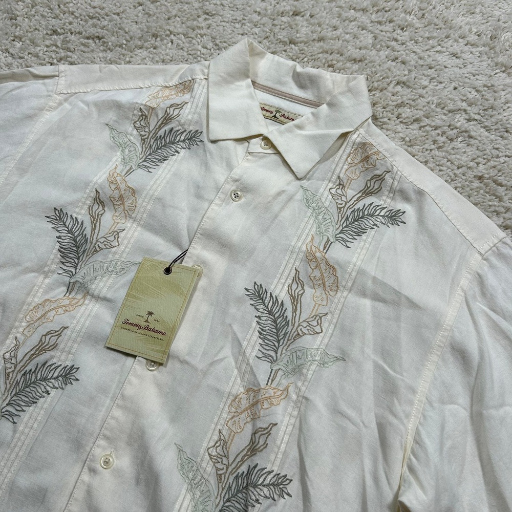 Tommy Bahama Vista Point Button Up Shirt Medium White Linen Blend New NWT